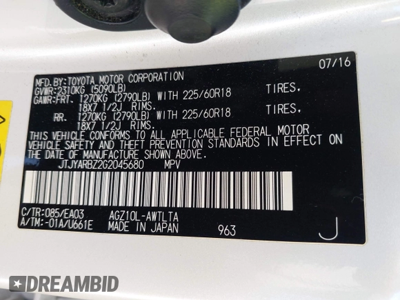 2016 Lexus NX 200t with VIN JTJYARBZ2G2045680, listed as a IAAI auction lot 42500615 with 83,439 mi miles and . Bid and sale history available at DreamBid. Image 9.