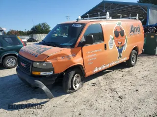 2023 GMC Savana Cargo Van with VIN 1GTW7AFP9P1187775, listed as a Copart auction lot 82986614 with 12,493 mi miles and Salvage Title. Bid and sale history available at carsss.com. Image 1.