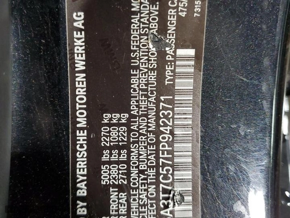 2015 BMW 4 Series 435i xDrive with VIN WBA3T7C57FP942371, listed as a Copart auction lot 68321723 with 0 mi miles and Salvage Title. Bid and sale history available at carsss.com. Image 13.
