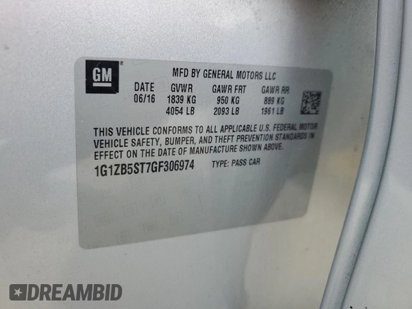 2016 Chevrolet Malibu LS with VIN 1G1ZB5ST7GF306974, listed as a Copart auction lot 61673745 with 121,958 mi miles and Salvage title. Bid and sale history available at DreamBid. Image 12.