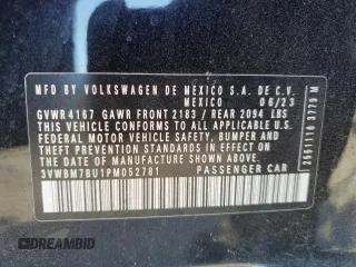 2023 Volkswagen Jetta Sport z VIN 3VWBM7BU1PM052781, wystawiony jako Copart lot #49489745 z przebiegiem 12 394 mil mil oraz Szkoda całkowita • Salvage title. Historia ofert i sprzedaży dostępna na DreamBid. Obrazek 12.