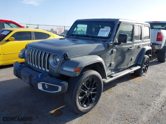 2023 Jeep Wrangler 4xe Sahara with VIN 1C4JJXP68PW661190, listed as a IAAI auction lot 41816483 with 41,877 mi miles. Bid and sale history available at carsss.com. Image 2.