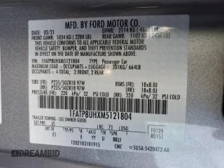 2021 Ford Mustang EcoBoost with VIN 1FATP8UHXM5121804, listed as a Copart auction lot 38404153 with 44,025 mi miles. Bid and sale history available at carsss.com. Image 13.