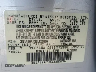 2012 Nissan Sentra SR with VIN 3N1AB6AP3CL622096, listed as a Copart auction lot 57692185 with 42,723 mi miles and Salvage title. Bid and sale history available at DreamBid. Image 13.