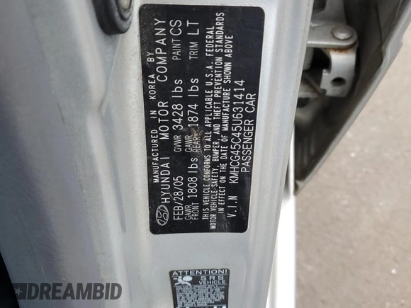 2005 Hyundai Accent GLS with VIN KMHCG45C45U631414, listed as a Copart auction lot 73963814 with 106,617 mi miles and Salvage Title. Bid and sale history available at carsss.com. Image 14.