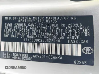 2005 Toyota Camry LE with VIN 4T1BE30K35U572110, listed as a IAAI auction lot 42674324 with 147,480 mi miles and . Bid and sale history available at DreamBid. Image 9.