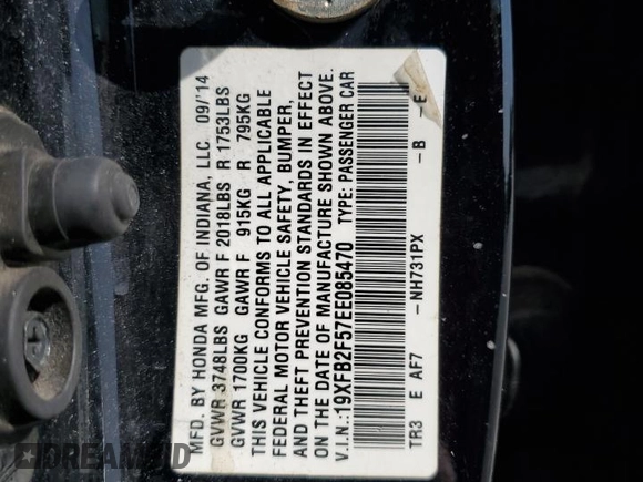 2014 Honda Civic LX z VIN 19XFB2F57EE085470, wystawiony jako Copart lot #48692155 z przebiegiem 149 150 mil mil oraz Czysty tytuł • Clean title. Historia ofert i sprzedaży dostępna na DreamBid. Obrazek 13.