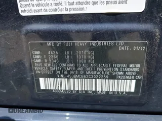 2012 Subaru Legacy Premium with VIN 4S3BMCB62C3022259, listed as a IAAI auction lot 42463790 with 165,685 mi miles and . Bid and sale history available at DreamBid. Image 9.