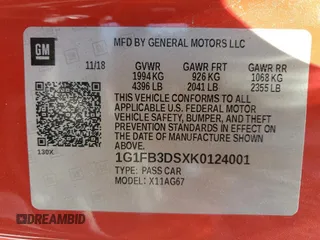 2019 Chevrolet Camaro 1LT with VIN 1G1FB3DSXK0124001, listed as a Copart auction lot 57628755 with 147,397 mi miles and Non repairable. Bid and sale history available at DreamBid. Image 13.