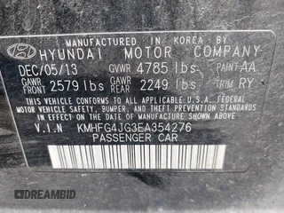 2014 Hyundai Azera with VIN KMHFG4JG3EA354276, listed as a IAAI auction lot 41892879 with 114,147 mi miles and . Bid and sale history available at carsss.com. Image 9.