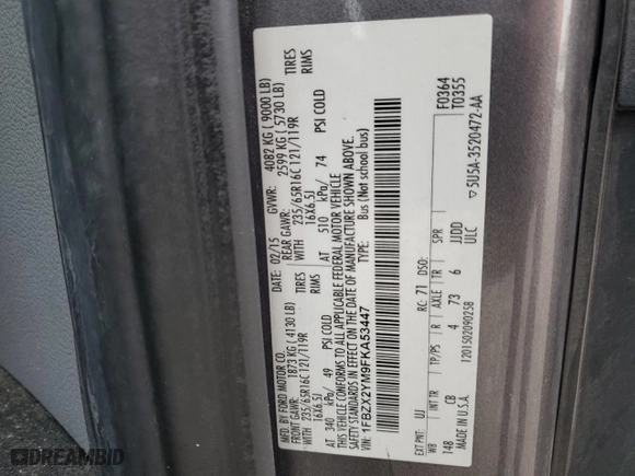 2015 Ford Transit Wagon XL with VIN 1FBZX2YM9FKA53447, listed as a Copart auction lot 71352834 with 179,071 mi miles and Salvage Title. Bid and sale history available at carsss.com. Image 13.