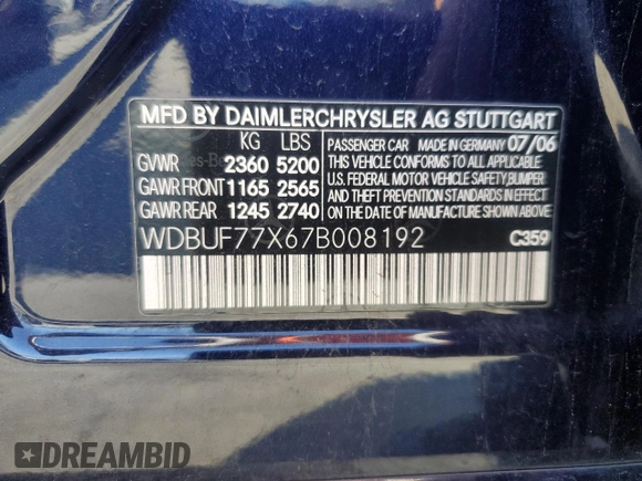 2007 Mercedes-Benz E 63 AMG with VIN WDBUF77X67B008192, listed as a Copart auction lot 82449274 with 125,126 mi miles and Salvage Title. Bid and sale history available at carsss.com. Image 12.