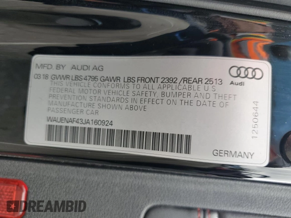 2018 Audi A4 Premium Plus z VIN WAUENAF43JA160924, wystawiony jako Copart lot #54234595 z przebiegiem 116 624 mil mil oraz Szkoda całkowita • Salvage title. Historia ofert i sprzedaży dostępna na DreamBid. Obrazek 12.