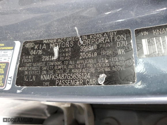 2016 Kia Forte 5-Door LX with VIN KNAFK5A87G5636124, listed as a Copart auction lot 51601795 with 87,028 mi miles and Salvage Title. Bid and sale history available at carsss.com. Image 15.