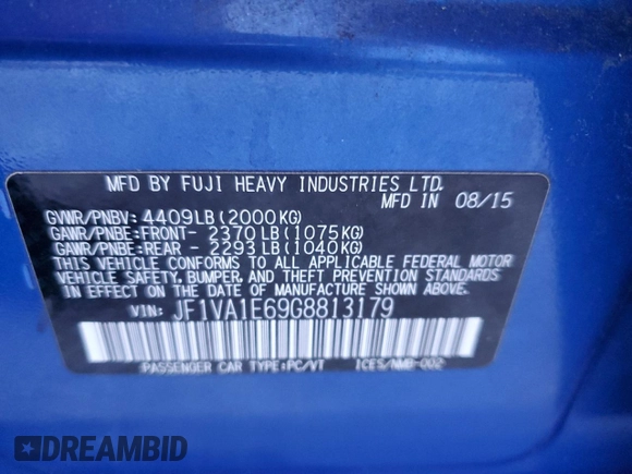 2016 Subaru WRX Premium with VIN JF1VA1E69G8813179, listed as a Copart auction lot 43211205 with 116,797 mi miles and Salvage Title. Bid and sale history available at carsss.com. Image 12.