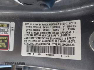 2011 Honda Insight EX z VIN JHMZE2H7XBS006254, wystawiony jako IAAI lot #42222213 z przebiegiem 244 078 mil mil oraz . Historia ofert i sprzedaży dostępna na DreamBid. Obrazek 9.