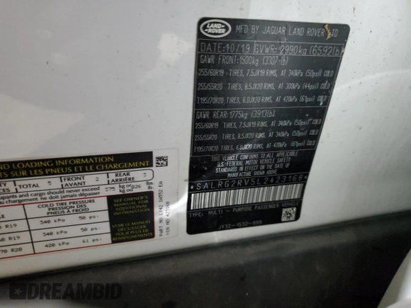 2020 Land Rover Discovery SE with VIN SALRG2RV5L2423168, listed as a Copart auction lot 45295965 with 95,125 mi miles and Clean Title. Bid and sale history available at DreamBid. Image 14.