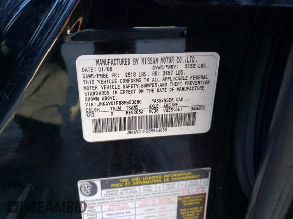 2008 Infiniti M with VIN JNKAY01F88M653680, listed as a Copart auction lot 50344485 with 224,522 mi miles and Clean title. Bid and sale history available at DreamBid. Image 13.