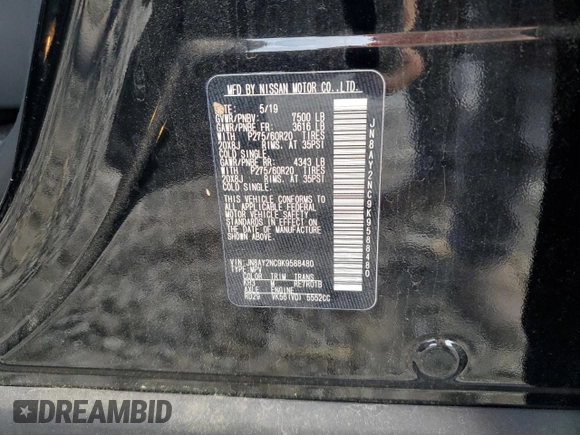 2019 Nissan Armada SV with VIN JN8AY2NC9K9588480, listed as a Copart auction lot 73414754 with 86,430 mi miles and Salvage Title. Bid and sale history available at carsss.com. Image 15.