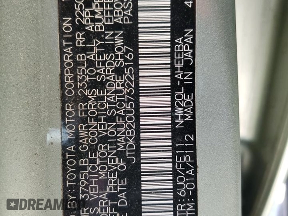 2007 Toyota Prius with VIN JTDKB20U573225167, listed as a Copart auction lot 52337025 with Not Provided miles and Clean Title. Bid and sale history available at DreamBid. Image 12.