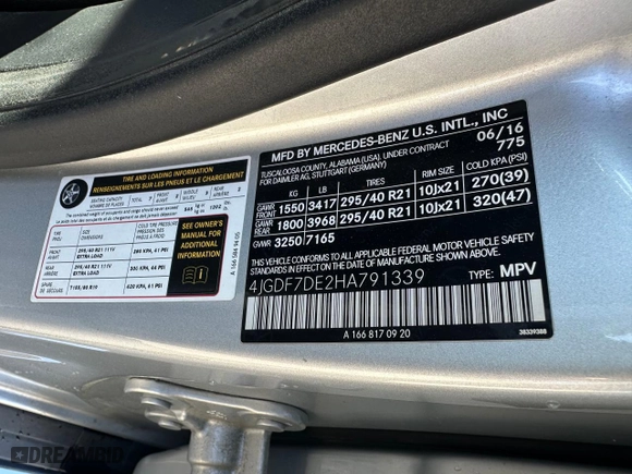 2017 Mercedes-Benz GLS with VIN 4JGDF7DE2HA791339, listed as a Copart auction lot 54977445 with 191,711 mi miles and Clean Title. Bid and sale history available at carsss.com. Image 10.