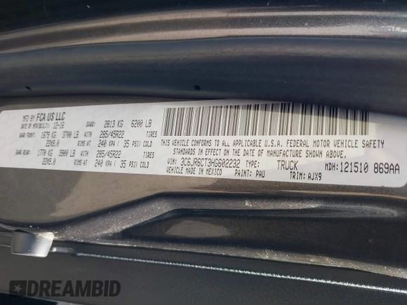 2017 Ram 1500 R/T with VIN 3C6JR6CT3HG602232, listed as a IAAI auction lot 41079183 with 129,171 mi miles. Bid and sale history available at carsss.com. Image 9.