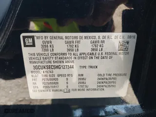 2017 Chevrolet Silverado 1500 LTZ with VIN 3GCUKSEC5HG127344, listed as a IAAI auction lot 41126790 with 61,462 mi miles. Bid and sale history available at carsss.com. Image 9.