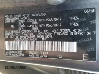2014 Toyota 4Runner Limited with VIN JTEBU5JR2E5196830, listed as a Copart auction lot 41996595 with 170,755 mi miles and Salvage Title. Bid and sale history available at DreamBid. Image 15.