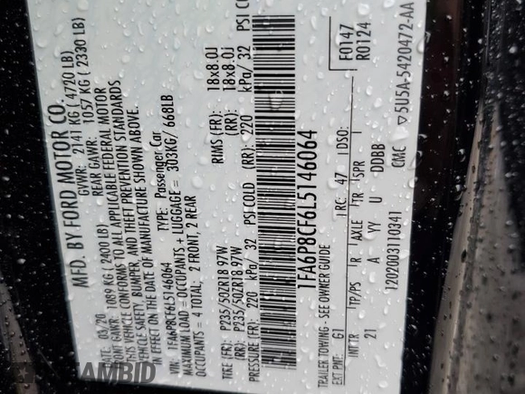 2020 Ford Mustang GT z VIN 1FA6P8CF6L5146064, wystawiony jako Copart lot #58261045 z przebiegiem 8 128 mil mil oraz Szkoda całkowita • Salvage title. Historia ofert i sprzedaży dostępna na DreamBid. Obrazek 12.