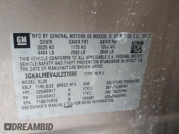 2018 GMC Terrain SLE with VIN 3GKALMEV4JL237686, listed as a Copart auction lot 44544425 with 133,609 mi miles and Clean Title. Bid and sale history available at carsss.com. Image 13.