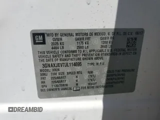 2018 Chevrolet Equinox LT with VIN 3GNAXJEV7JL114695, listed as a Copart auction lot 63435215 with Not provided miles and Salvage title. Bid and sale history available at DreamBid. Image 12.