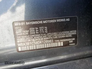 2013 BMW 3 Series 320i with VIN WBA3B1C58DK128983, listed as a Copart auction lot 61919185 with 155,698 mi miles and Clean title. Bid and sale history available at DreamBid. Image 12.