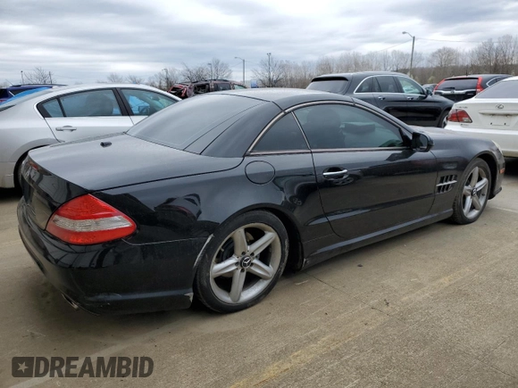 2009 Mercedes-Benz SL 550 with VIN WDBSK71F09F143389, listed as a Copart auction lot 49651665 with 110,204 mi miles and Salvage title. Bid and sale history available at DreamBid. Image 3.