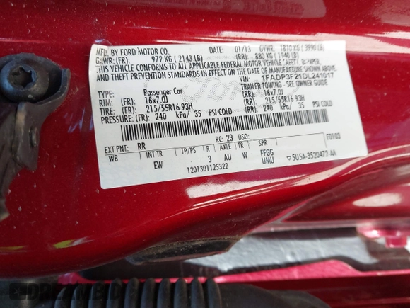 2013 Ford Focus SE with VIN 1FADP3F21DL241017, listed as a IAAI auction lot 41825092 with 101,833 mi miles and . Bid and sale history available at DreamBid. Image 9.