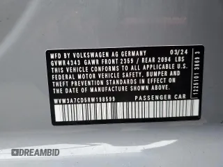 2024 Volkswagen GTI SE с VIN WVW3A7CD5RW198599, выставлен на аукционе Copart как лот 77310874 с пробегом 2 300 миль миль и Списание • Salvage title. История ставок и продаж доступна на DreamBid. Изображение 15.