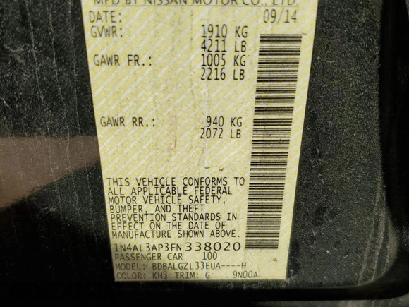 2015 Nissan Altima SL with VIN 1N4AL3AP3FN338020, listed as a Copart auction lot 56983885 with 311,186 mi miles and Clean title. Bid and sale history available at DreamBid. Image 12.