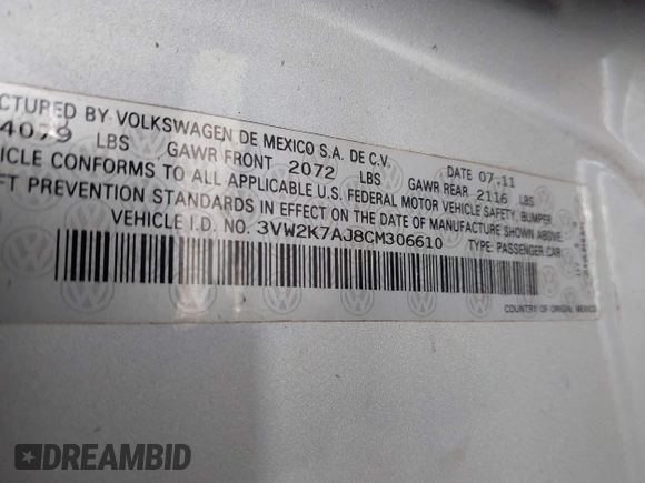 2012 Volkswagen Jetta S с VIN 3VW2K7AJ8CM306610, выставлен на аукционе IAAI как лот 42196396 с пробегом 158 597 миль миль и . История ставок и продаж доступна на DreamBid. Изображение 9.