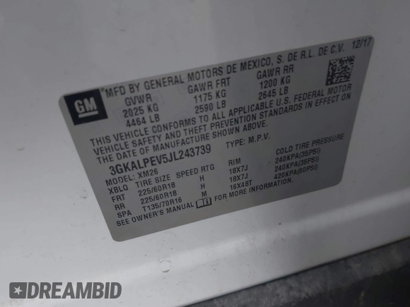 2018 GMC Terrain SLT with VIN 3GKALPEV5JL243739, listed as a IAAI auction lot 41324985 with 91,196 mi miles. Bid and sale history available at carsss.com. Image 9.