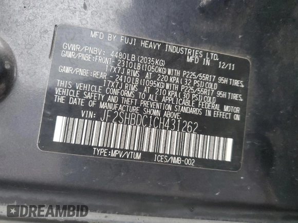 2012 Subaru Forester X Premium with VIN JF2SHBDC1CH431262, listed as a Copart auction lot 44617495 with Not Provided miles and Salvage Title. Bid and sale history available at DreamBid. Image 14.