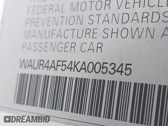 2019 Audi S5 Prestige with VIN WAUR4AF54KA005345, listed as a IAAI auction lot 41722478 with 53,414 mi miles and . Bid and sale history available at DreamBid. Image 9.
