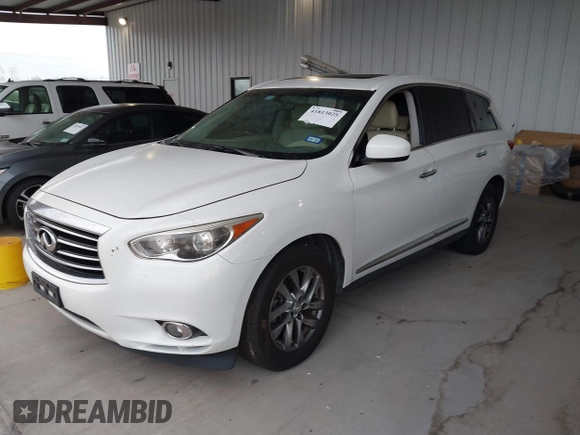 2013 Infiniti JX35 with VIN 5N1AL0MM4DC342673, listed as a IAAI auction lot 41813025 with 125,982 mi miles and . Bid and sale history available at DreamBid. Image 2.