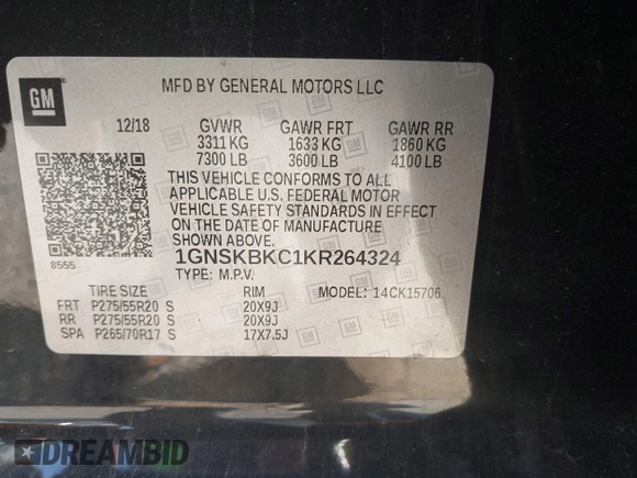 2019 Chevrolet Tahoe LT with VIN 1GNSKBKC1KR264324, listed as a IAAI auction lot 42474572 with 139,142 mi miles and . Bid and sale history available at DreamBid. Image 9.