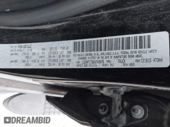 2019 Ram 1500 Tradesman с VIN 1C6SRFCT6KN743475, выставлен на аукционе IAAI как лот 41015557 с пробегом 77 435 миль миль и . История ставок и продаж доступна на DreamBid. Изображение 9.