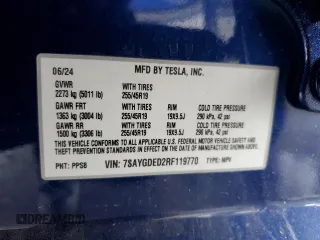 2024 Tesla Model Y с VIN 7SAYGDED2RF119770, выставлен на аукционе Copart как лот 53520875 с пробегом 6 712 миль миль и Списание • Salvage title. История ставок и продаж доступна на DreamBid. Изображение 13.