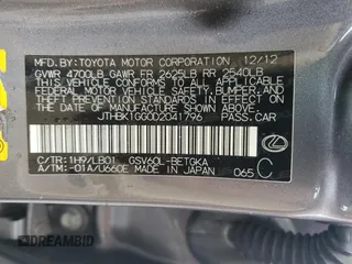 2013 Lexus ES 250 с VIN JTHBK1GG0D2041796, выставлен на аукционе Copart как лот 56418005 с пробегом 132 141 миль миль и Списание • Salvage title. История ставок и продаж доступна на DreamBid. Изображение 13.