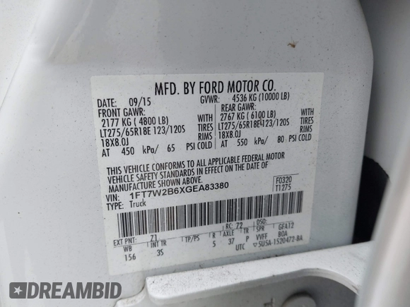 2016 Ford F-250 Lariat with VIN 1FT7W2B6XGEA83380, listed as a IAAI auction lot 41623871 with 193,431 mi miles and . Bid and sale history available at DreamBid. Image 9.