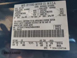 2002 Ford F-150 XL z VIN 1FTRX17W62NB63583, wystawiony jako IAAI lot #42439328 z przebiegiem 119 164 mil mil oraz . Historia ofert i sprzedaży dostępna na DreamBid. Obrazek 9.