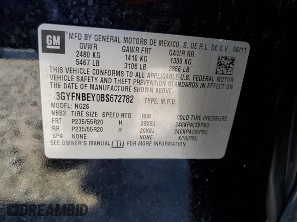 2011 Cadillac SRX Performance Collection with VIN 3GYFNBEY0BS672782, listed as a Copart auction lot 46403745 with 20,955 mi miles and Salvage Title. Bid and sale history available at carsss.com. Image 15.