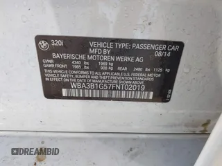 2015 BMW 3 Series 320i with VIN WBA3B1G57FNT02019, listed as a IAAI auction lot 42128277 with 218,621 mi miles and . Bid and sale history available at DreamBid. Image 9.