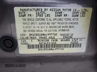 2006 Nissan Sentra S z VIN 3N1CB51D86L497710, wystawiony jako Copart lot #54752065 z przebiegiem 159 064 mil mil oraz Szkoda całkowita • Salvage title. Historia ofert i sprzedaży dostępna na DreamBid. Obrazek 13.